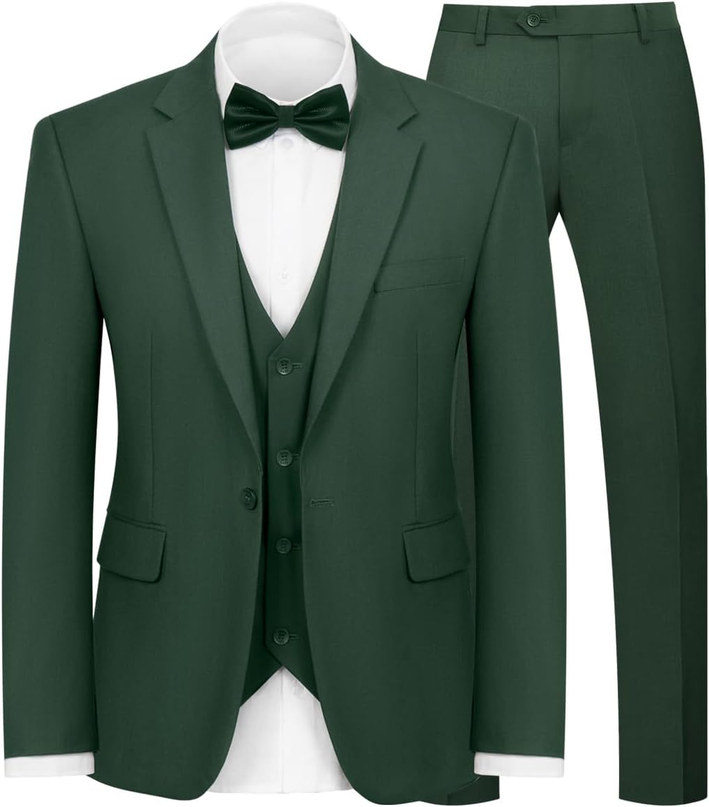 Men 3-Piece Suit Slim Fit Suit Jacket Single Button Banquet Prom Wedding Suit Jacket Vest Pants and Bow Tie Set