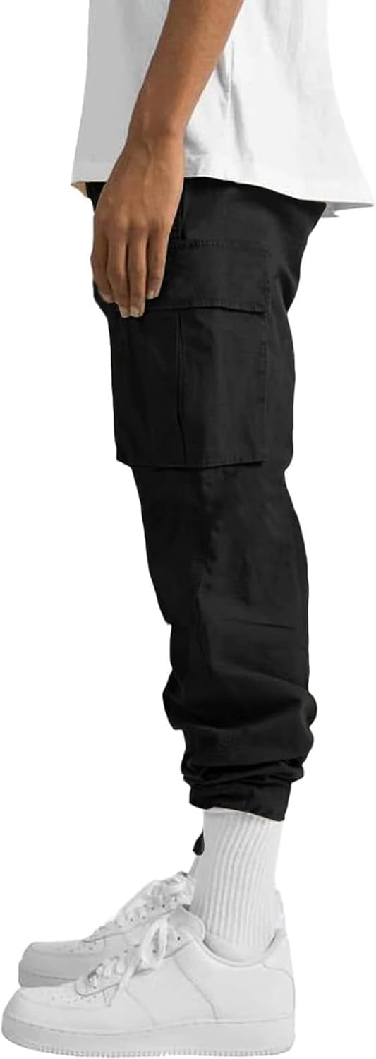 Men Cargo Pants Drawstring Casual Hiking Pants Joggers Athletic Trousers Cotton Loose Straight Sweatpants for Men