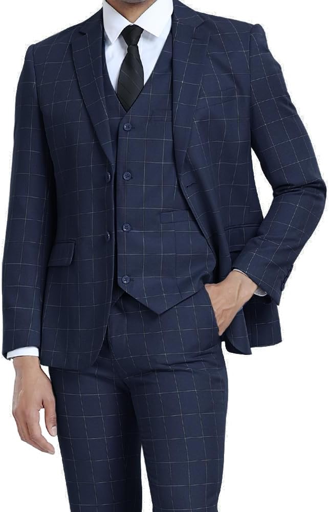 Men Suits 3 Piece Slim Fit Dress Tuxedo for Men Two Button Solid Jacket Vest Pants Set