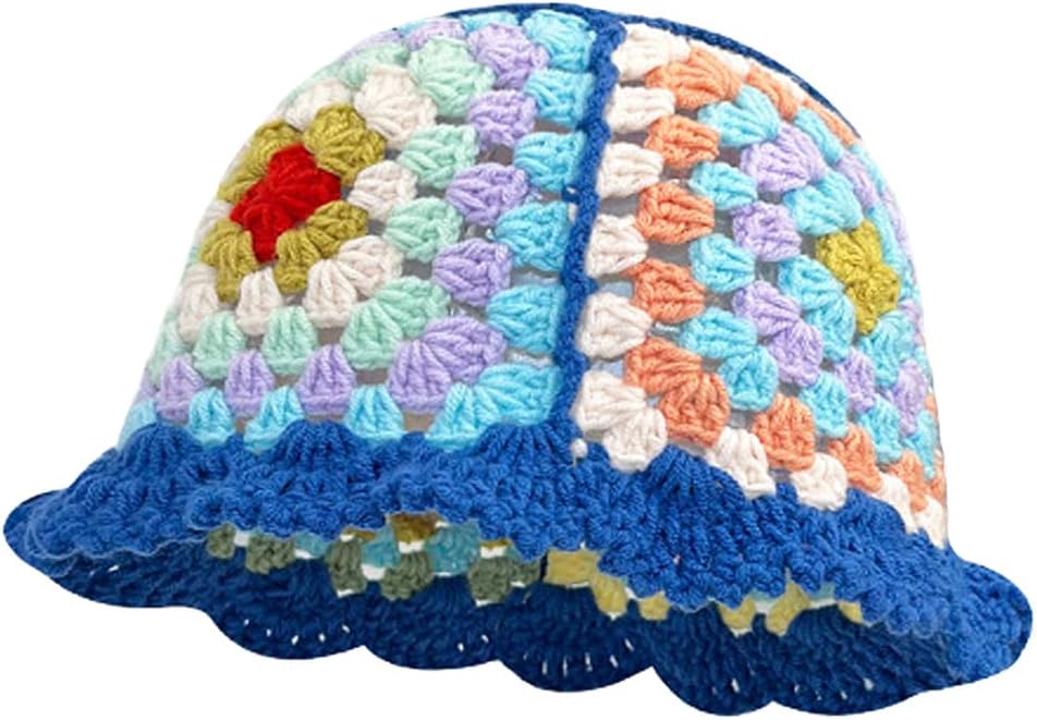 Crochet Bucket Hat for Women Handmade Knit Hats Summer Floral Skull Cap Knit Bucket Hats for Women