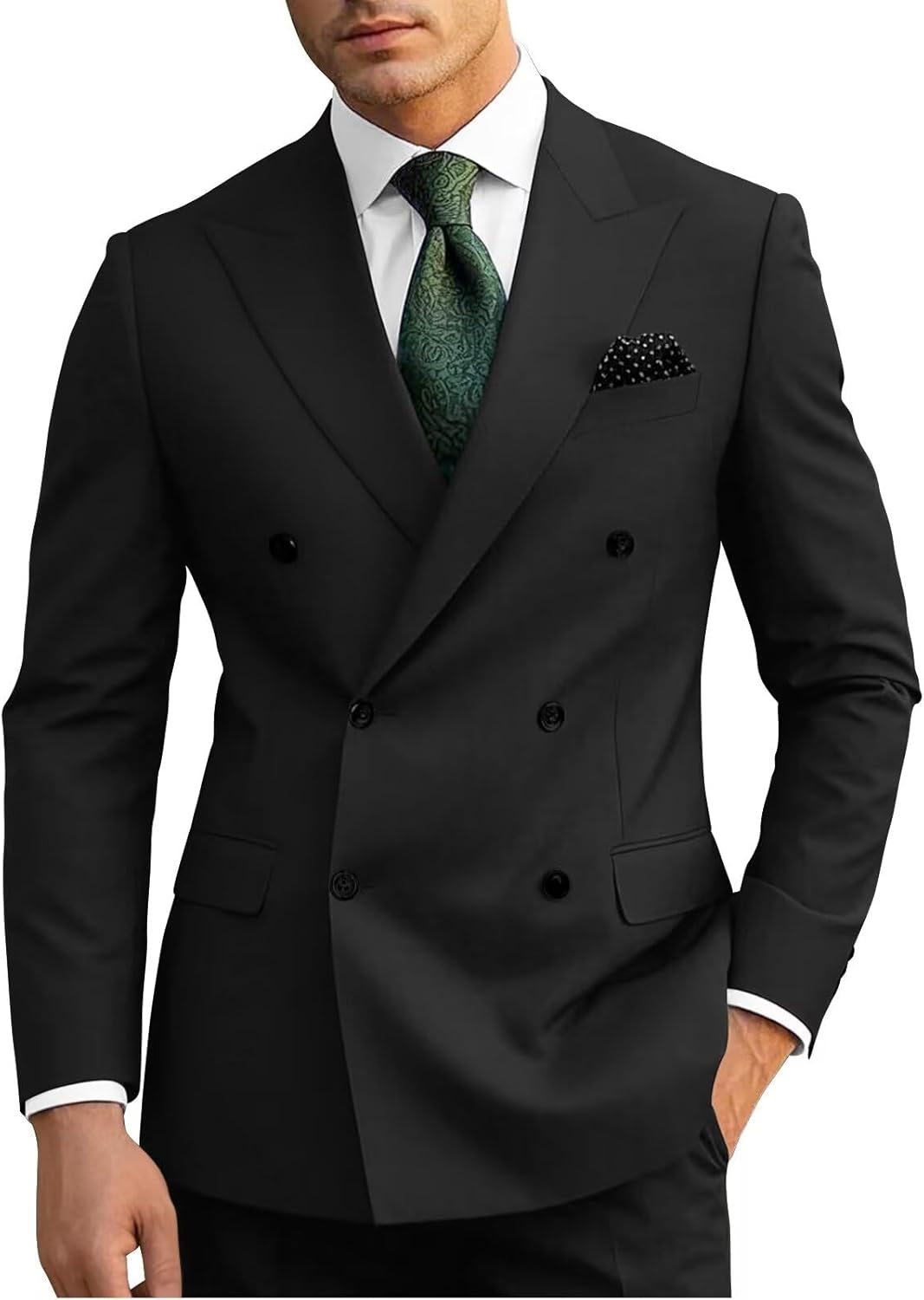 Wangyue Mens Suits Double Breasted Suit Men Slim Fit 2 Piece Wedding Prom Double Breasted Blazer Groom Suit Pants Sets