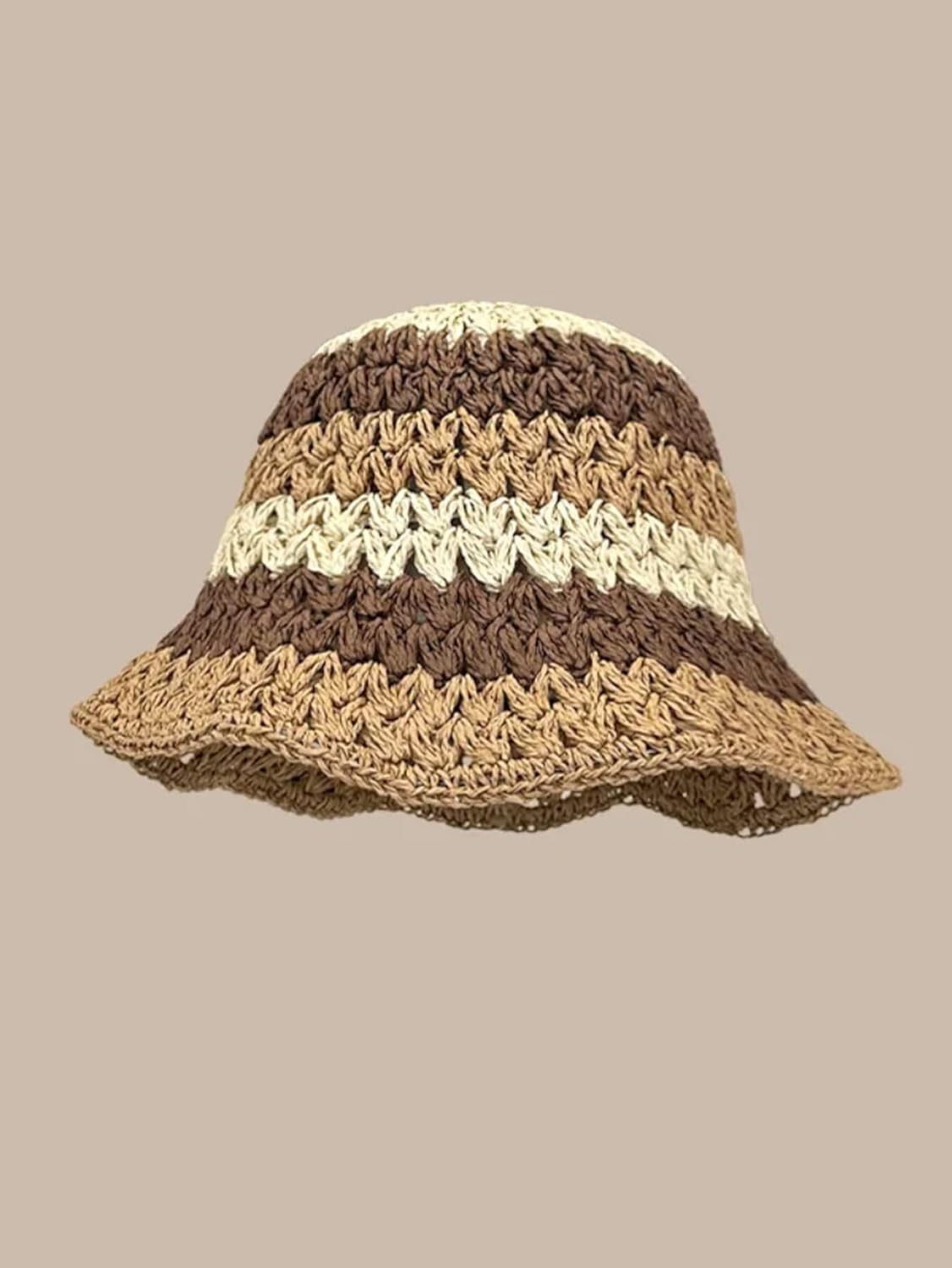 Women's Floral Appliques Crochet Bucket Hats Cute Knitted Fishing Hat Outdoor Cap