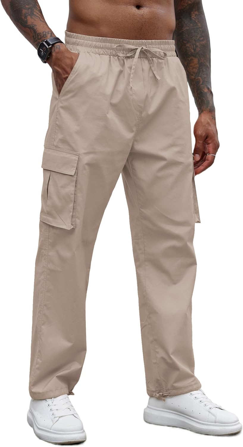 Men Casual Cargo Pants Cotton Drawstring Athletic Jogger Sweatpants