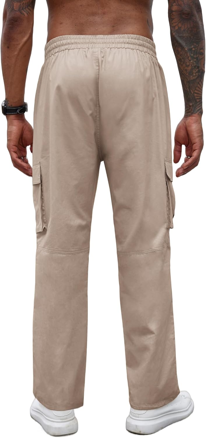 Men Casual Cargo Pants Cotton Drawstring Athletic Jogger Sweatpants
