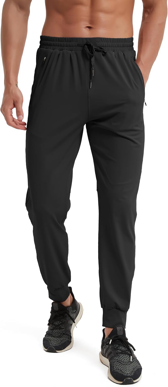 Men Athletic Jogging Hiking Pants Lightweight Quick Dry Pants Gym Running Sweatpants Workout with Zipper Pockets