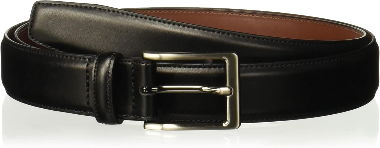 Men's  Dress Belt, Leather, Stitched Edges, Metallic Buckle, 1.5" Width (Available in Big & Tall)