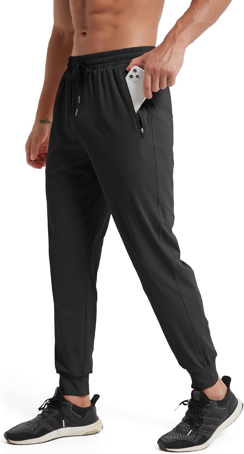 Men Athletic Jogging Hiking Pants Lightweight Quick Dry Pants Gym Running Sweatpants Workout with Zipper Pockets