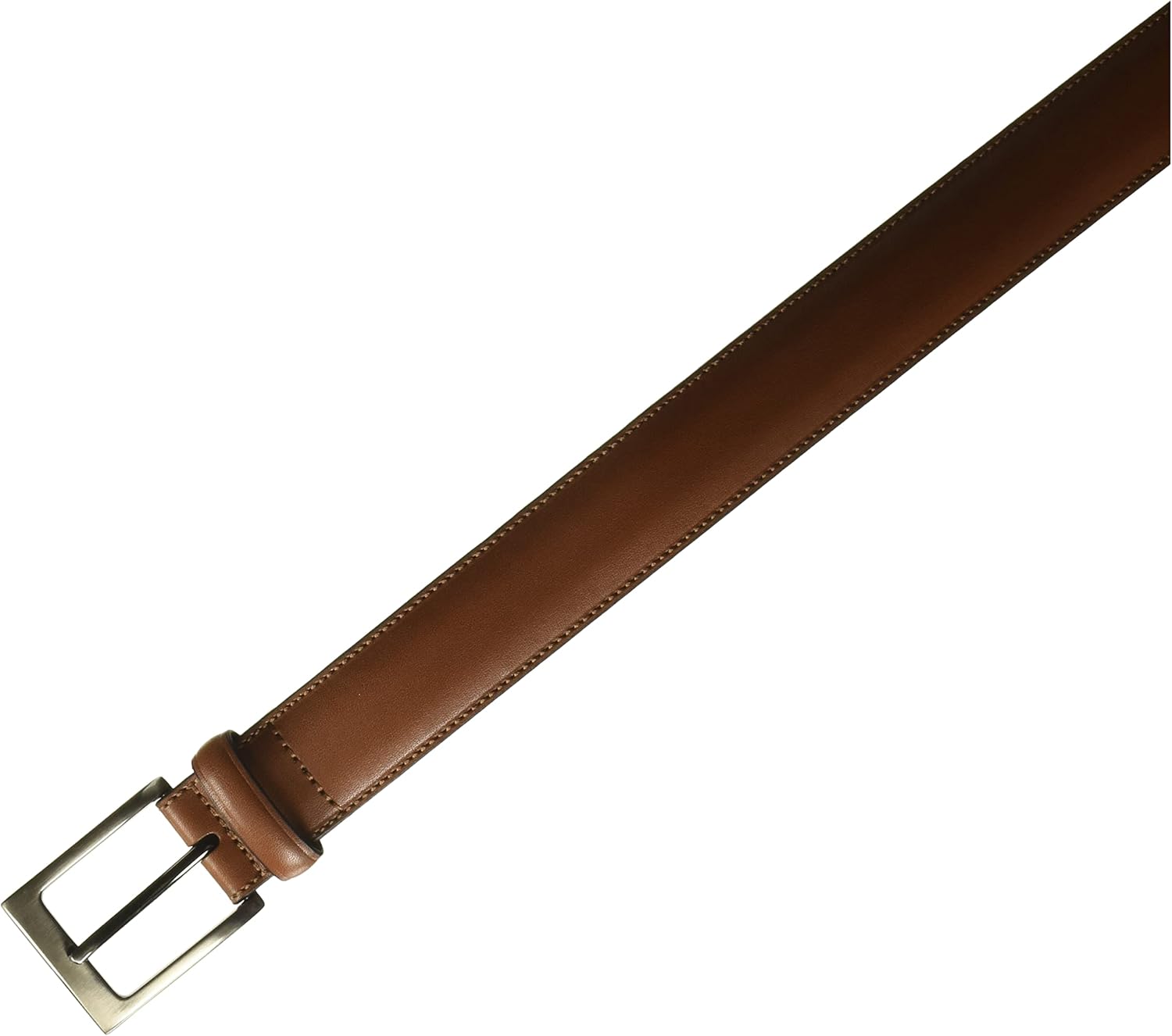 Men's  Leather Belt with Stitched Edges, Silver Prong Buckle, 1.5" Width (Available in Big & Tall)