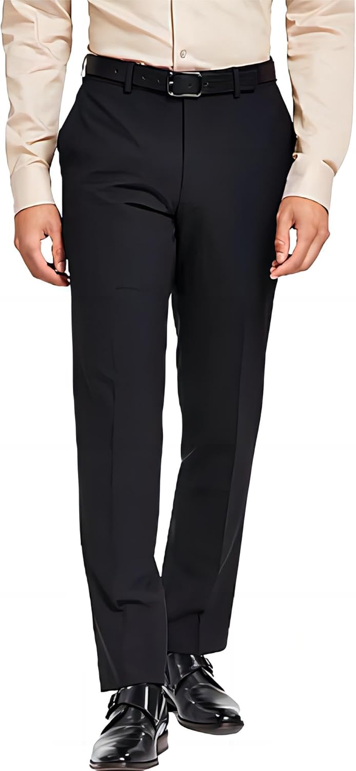 Mens Classic Fit Flat Front Hidden Expandable Waist Dress Pants No Iron Suit Pants