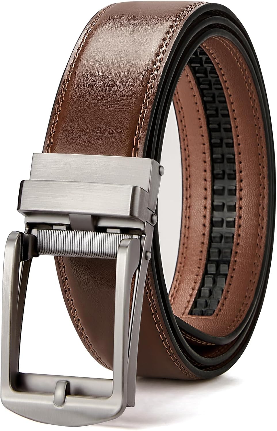 Mens Belt Leather Ratchet 1 3/8'' Belt For Men Gift Dress and Casual with Adjustable Buckle, Trim to Fit
