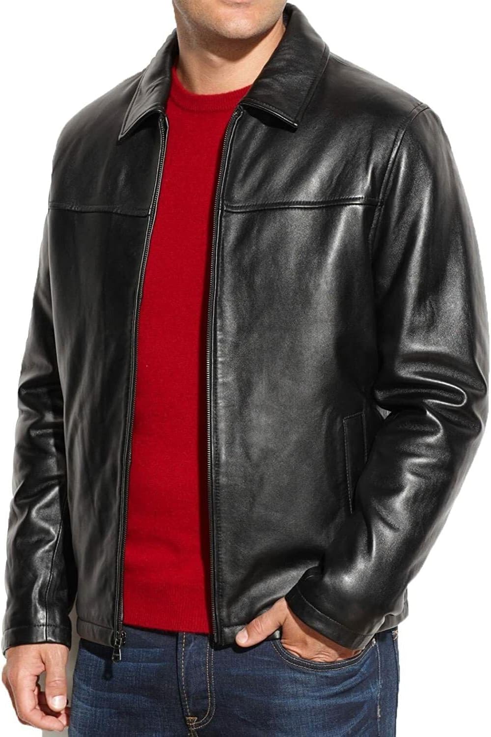 Men Classic  Style Leather Jacket - Black Lambskin Motorcycle Jacket