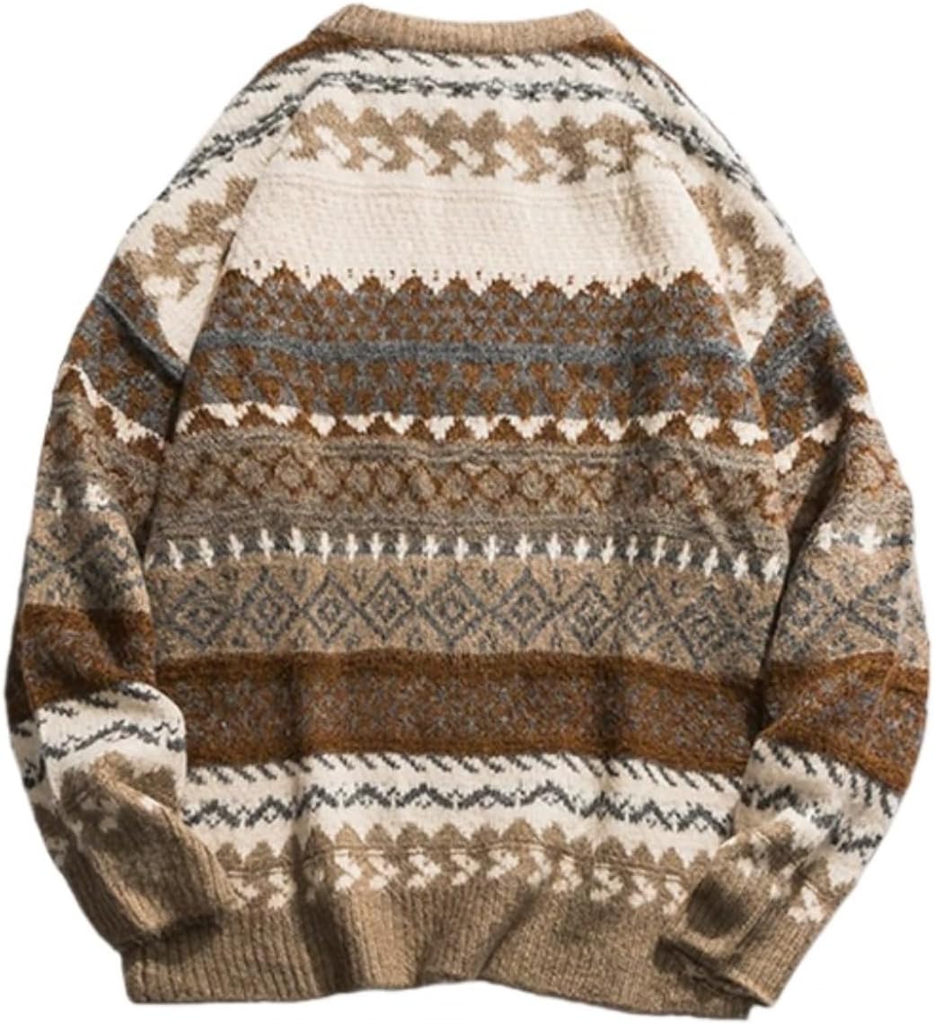 Men Grandpa Sweater Vintage Aesthetic Knit Striped Casual Long Sleeve Pullovers  Grunge Streetwear