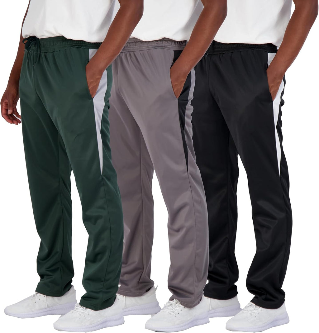 3 Pack: Men Active Athletic Casual Tricot Open Bottom Sweatpants with Pockets (Available in Big & Tall)