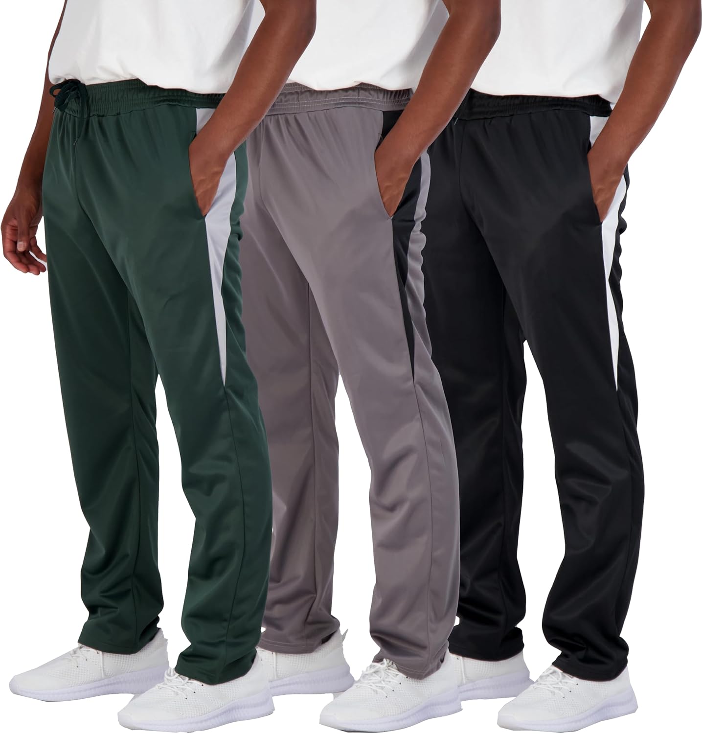 3 Pack: Men Active Athletic Casual Tricot Open Bottom Sweatpants with Pockets (Available in Big & Tall)