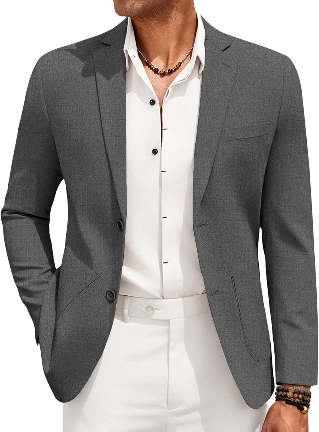 Men's Casual Linen Blazer Jacket Lightweight Sport Coats Two Button Suit Jackets