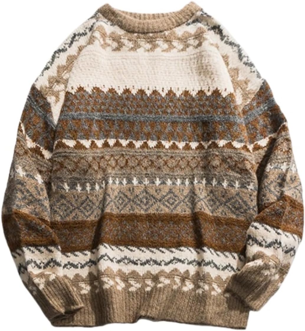 Men Grandpa Sweater Vintage Aesthetic Knit Striped Casual Long Sleeve Pullovers  Grunge Streetwear