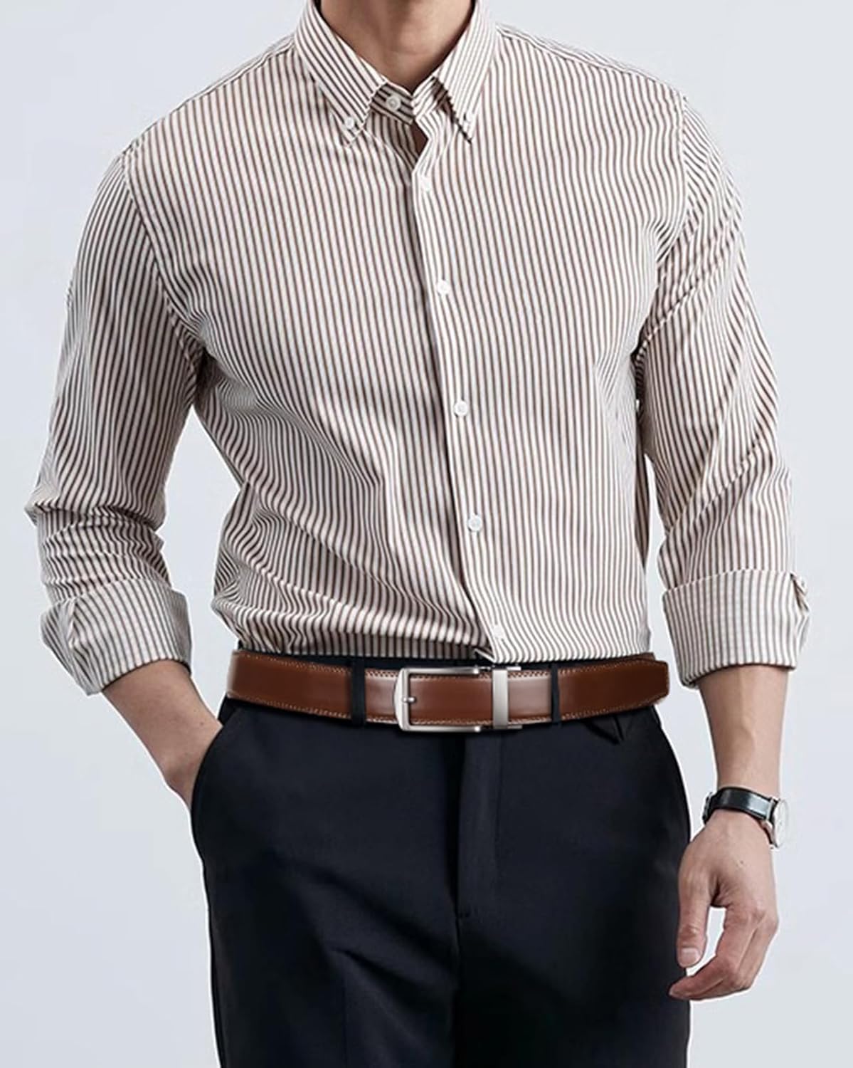 Mens Belt Leather Ratchet 1 3/8'' Belt For Men Gift Dress and Casual with Adjustable Buckle, Trim to Fit