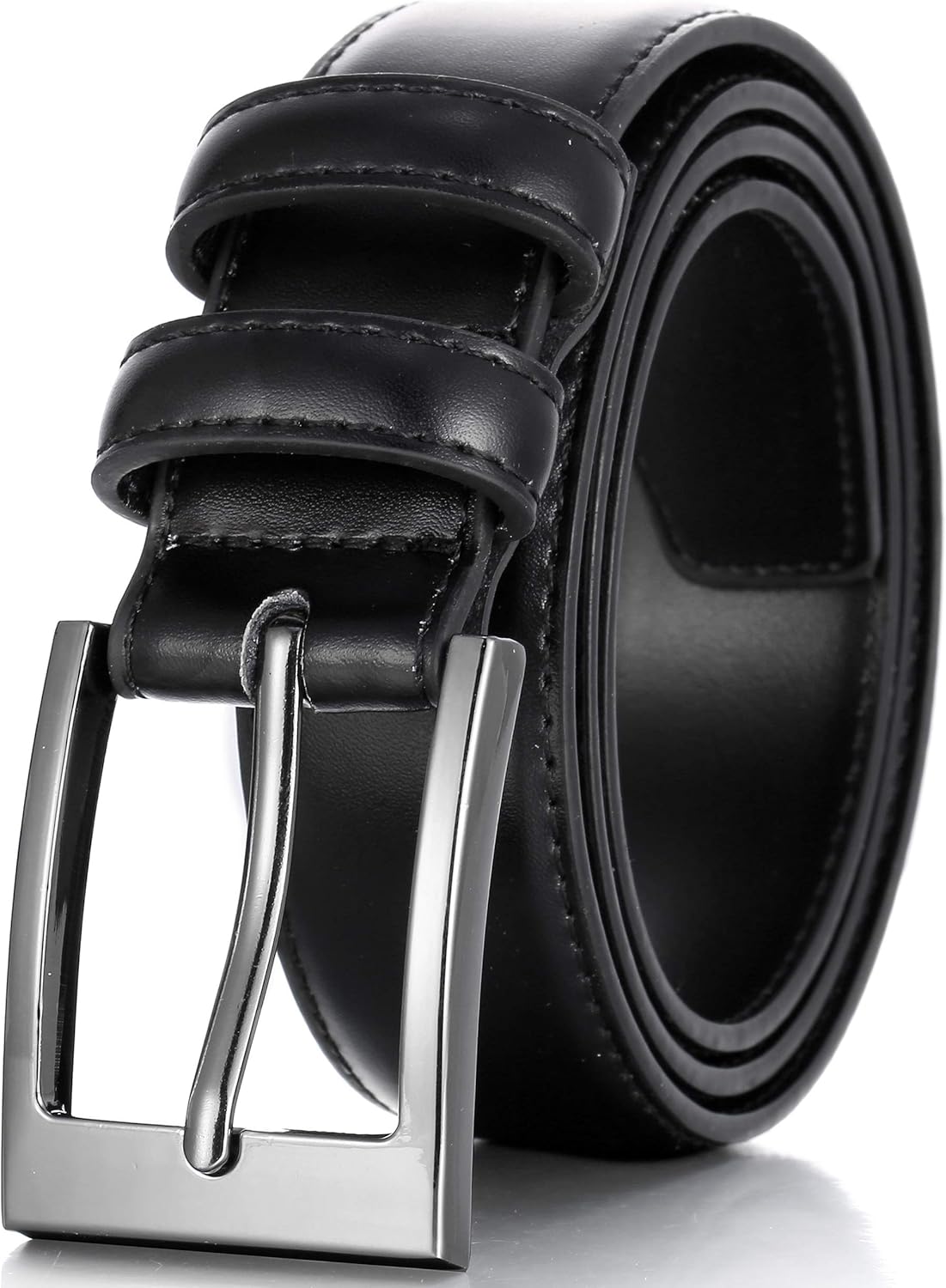 Men Genuine Leather Dress Belt with Single Prong Buckle
