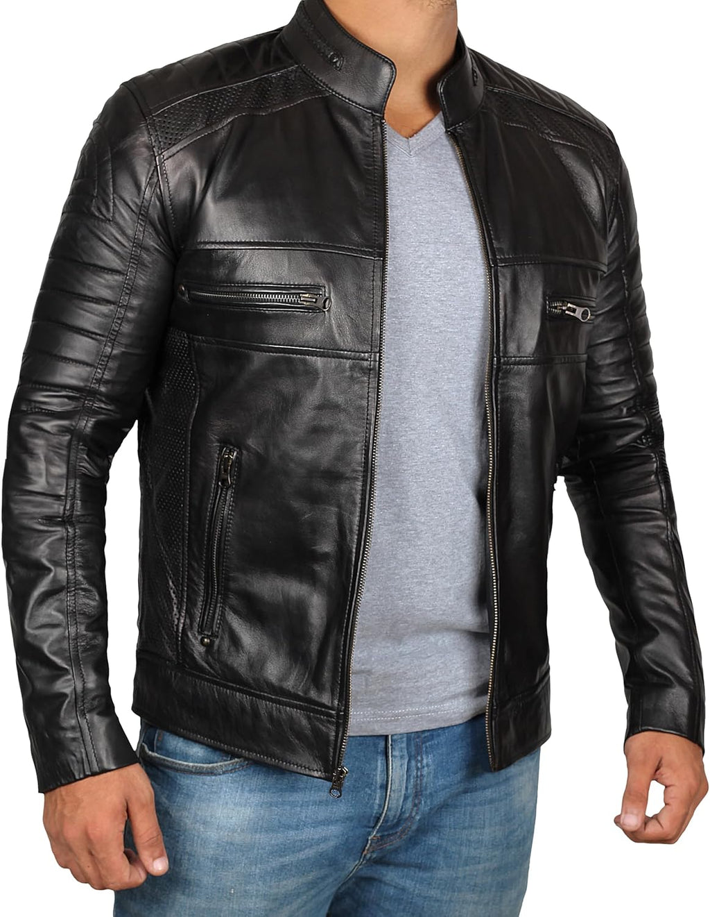Real Leather Jacket Men - Motorcycle Black and Brown Leather Jacket