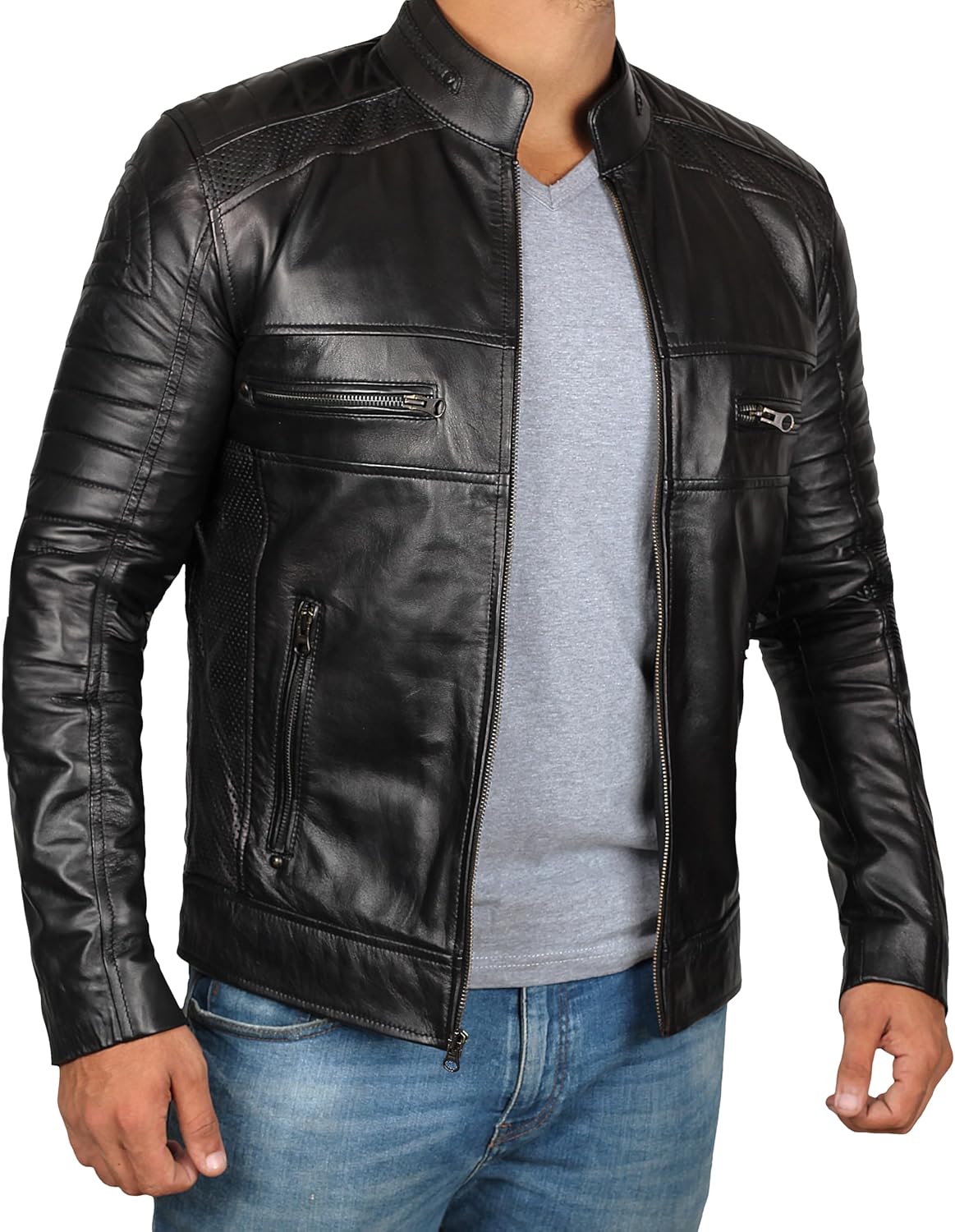 Real Leather Jacket Men - Motorcycle Black and Brown Leather Jacket