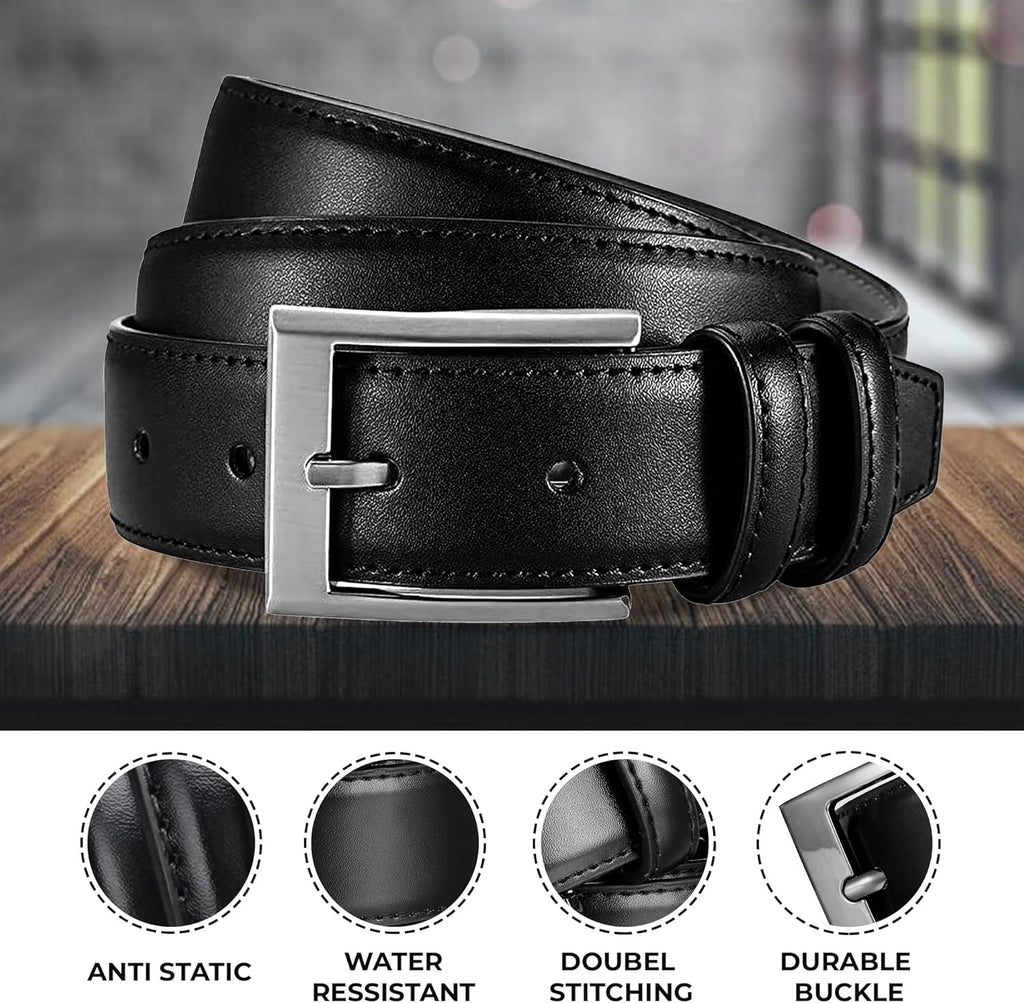 Men Genuine Leather Dress Belt with Single Prong Buckle