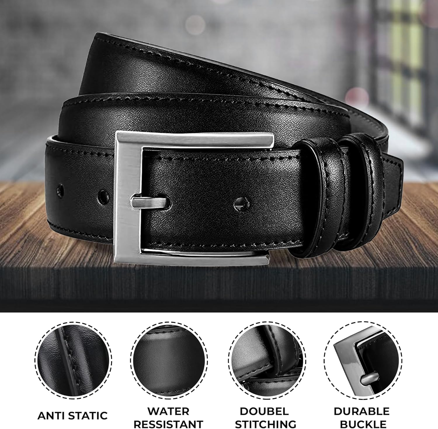 Men Genuine Leather Dress Belt with Single Prong Buckle