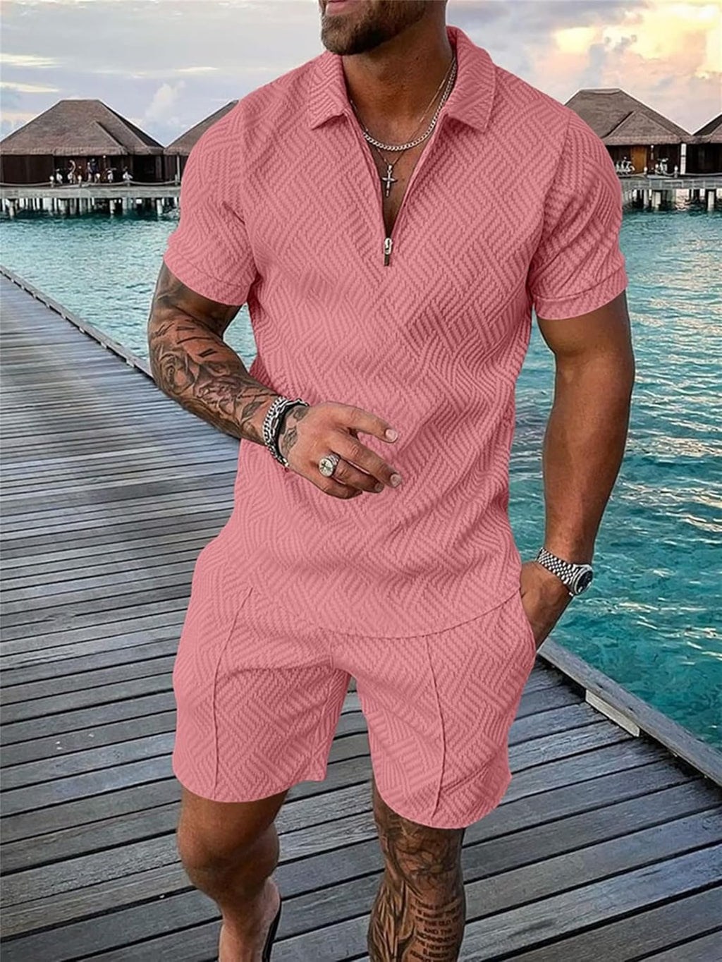 Men‘s Track Suits 2 Piece Summer Short Sets Outfits Fashion Polo Shirt Casual Short Sleeve and Shorts set