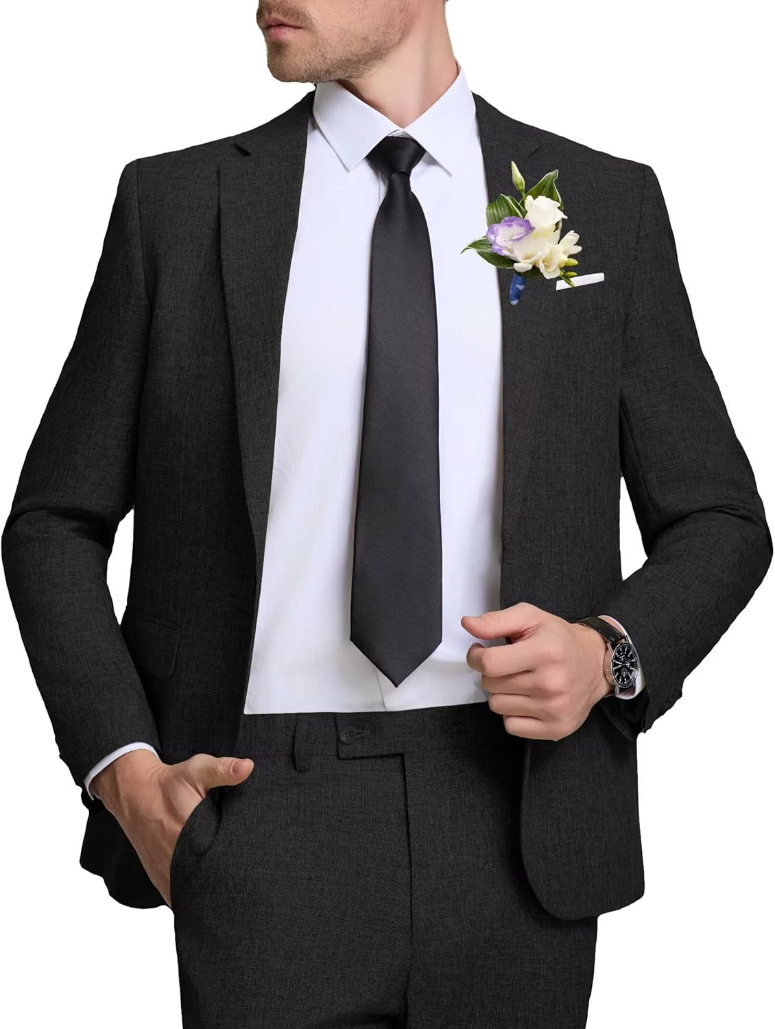Men Casual Suits Classic Fit 2 Piece Suit One Button Lightweight Blazer Jacket Pants Set for Business Prom Wedding