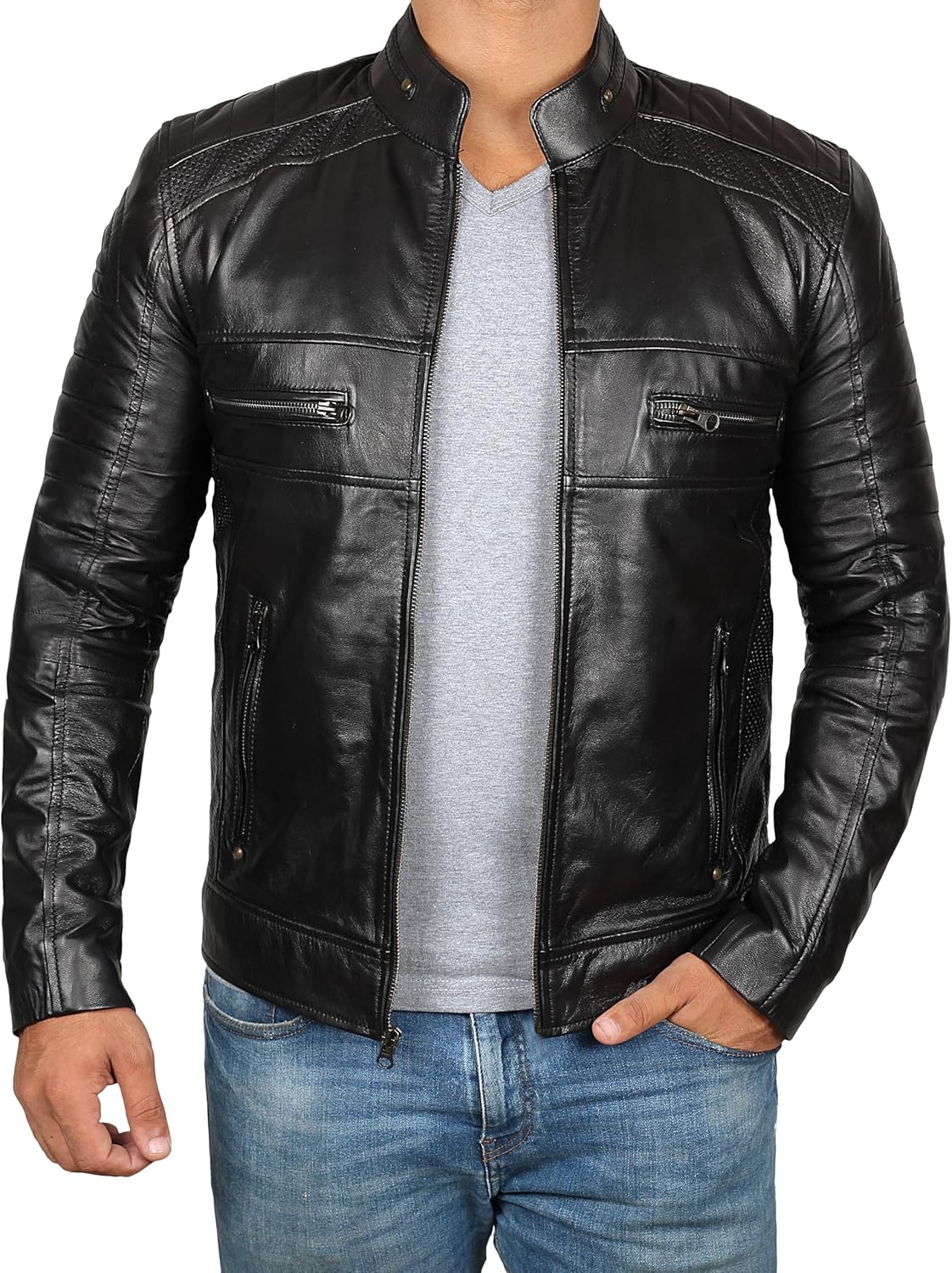Real Leather Jacket Men - Motorcycle Black and Brown Leather Jacket